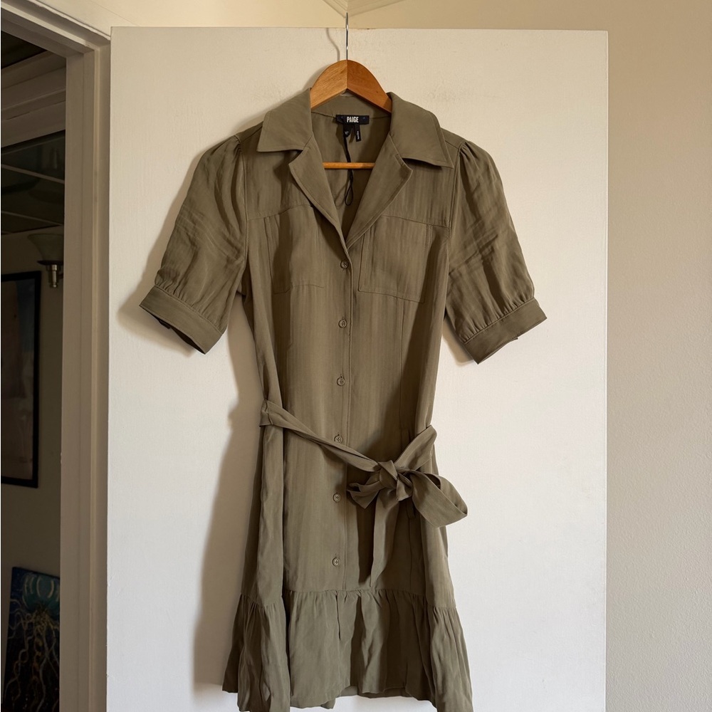 NWOT PAIGE Cactus Green Mayslie Button Down Mini Dress - Picture 3 of 11